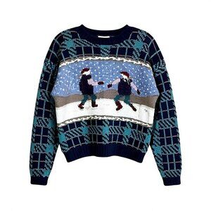 VTG Christopher&Banks Hand Embroidered Ugly Christmas Sweater Green Plaid Sz L